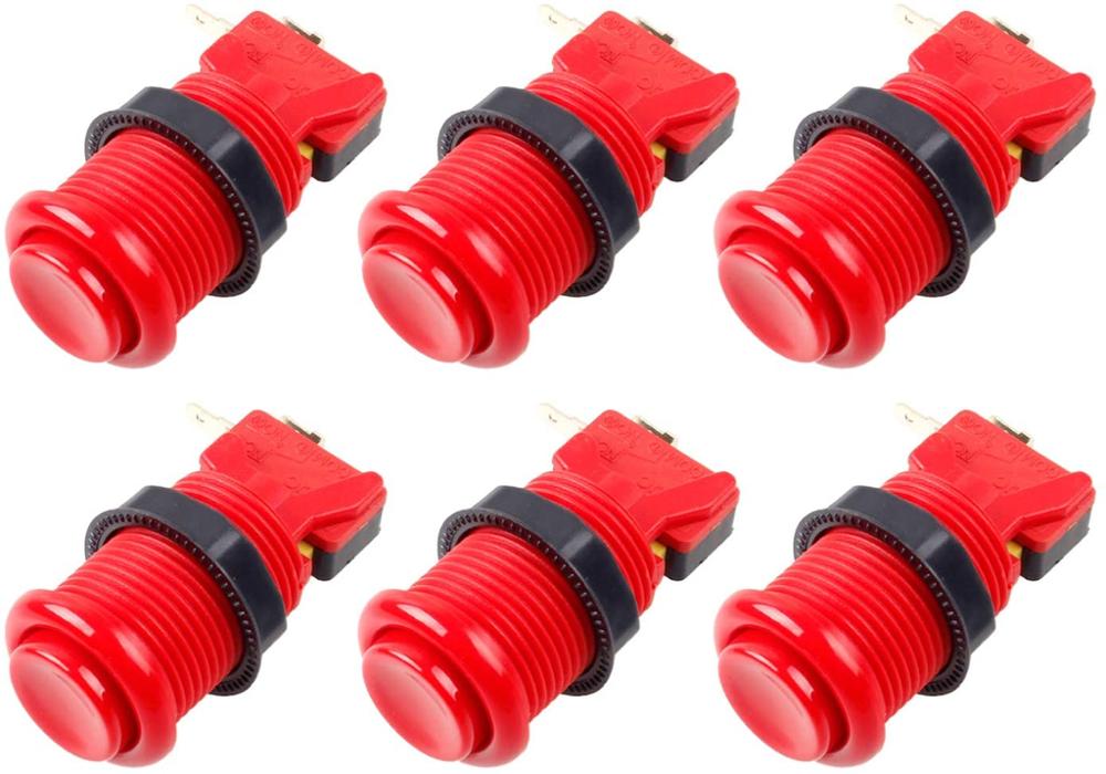 Botones de Arcade estándar de estilo americano, botones conmutables tipo Happ de 30mm, 187 "(4,8mm), Mame Jamma terminal para, piezas de Kit, 6 uds.: Red