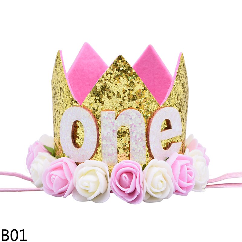 Roze kroon bloemen haarband baby jongen meisje hoofddeksel kinderen hoofdband babyshower 1 2 3 jaar oud haaraccessoires: B01