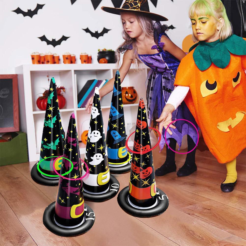 Halloween Opblaasbare Heks Hoed Ring Toss Game Set Party Game Speelgoed Voor Kid Halloween Prop Set Met 5 Hoeden en 10 Ringen: Default Title