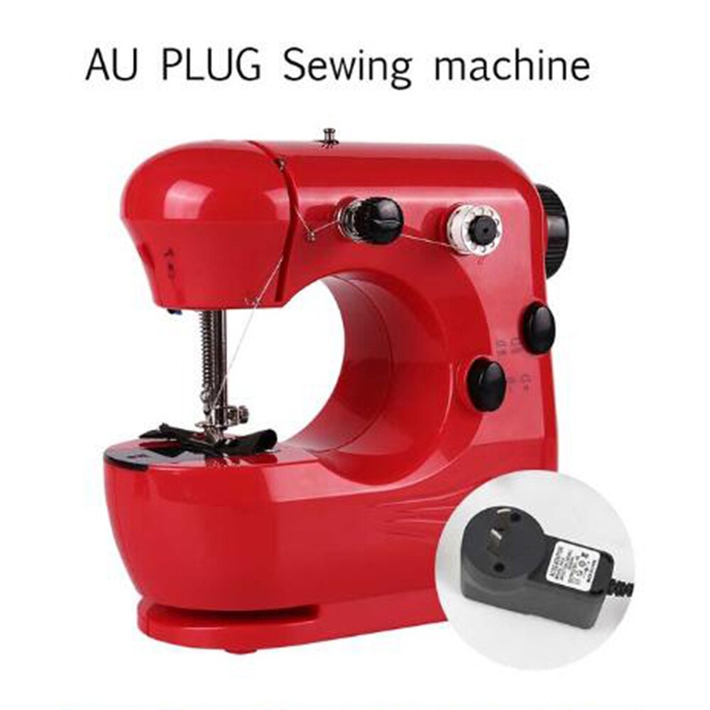 INNE Mini Red Sewing Machine Dual Speed Portable Household Foot Pedal Multilingual manual Adaptor Automatic winding Machines: AU MACHINE