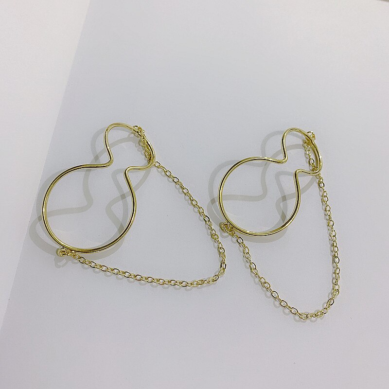 Huanzhi guld sliver färg metall ear cuff örhängen utan piercing geometrisk kedja dubbel cirkel för kvinnor flicka smycken: 2 ett stycke guld