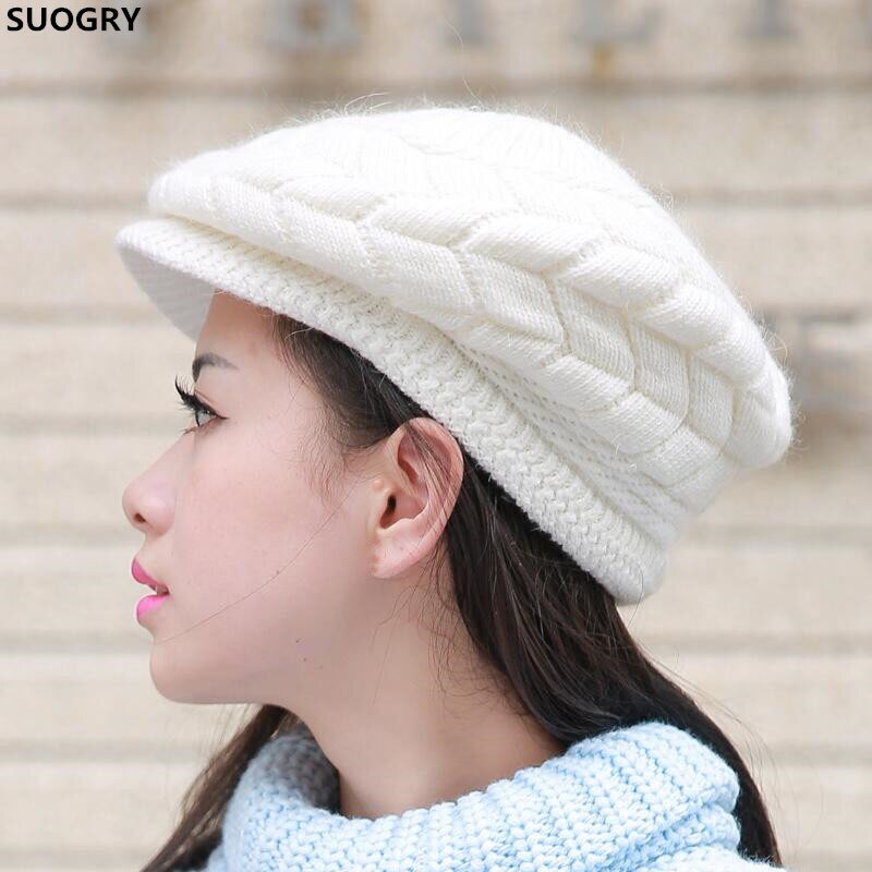SUOGRY Women Knitted Hat Winter Solid Color Warm Hats Accessories Beanie Girls Skullies Caps Outdoor Bonnet