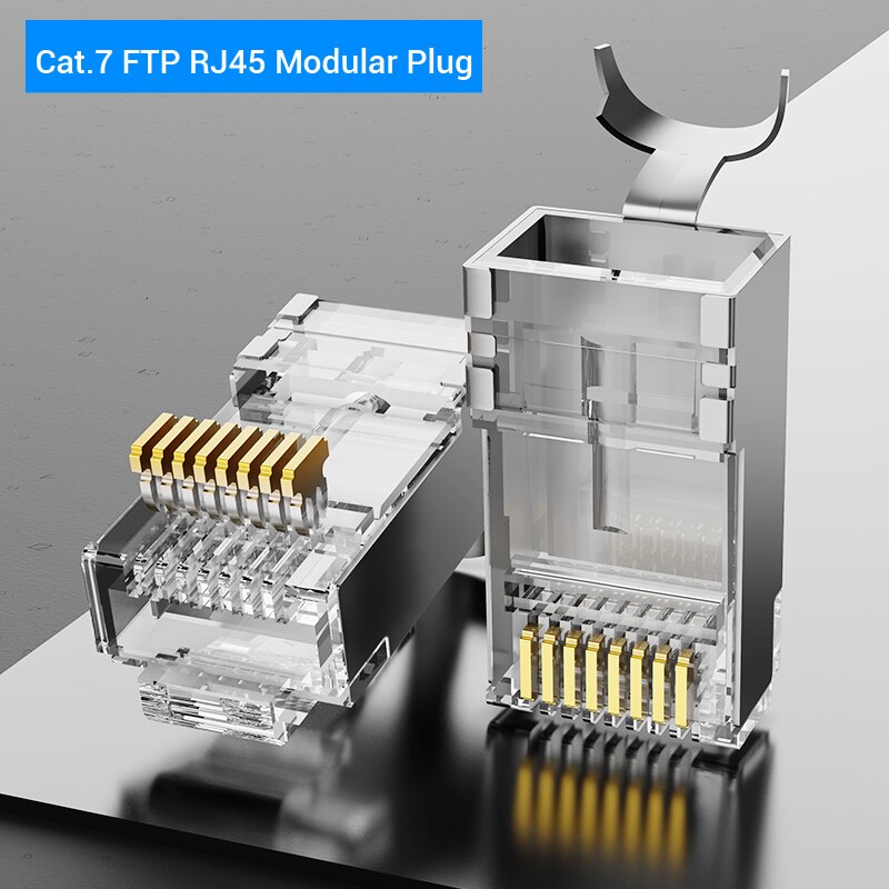 Vention Cat7 RJ45 Connector Cat7/6/5e STP 8P8C Modular Ethernet Cable Head Plug Gold-plated for Network RJ 45 Crimper Connectors: 50PCS / FTP---Cat.7