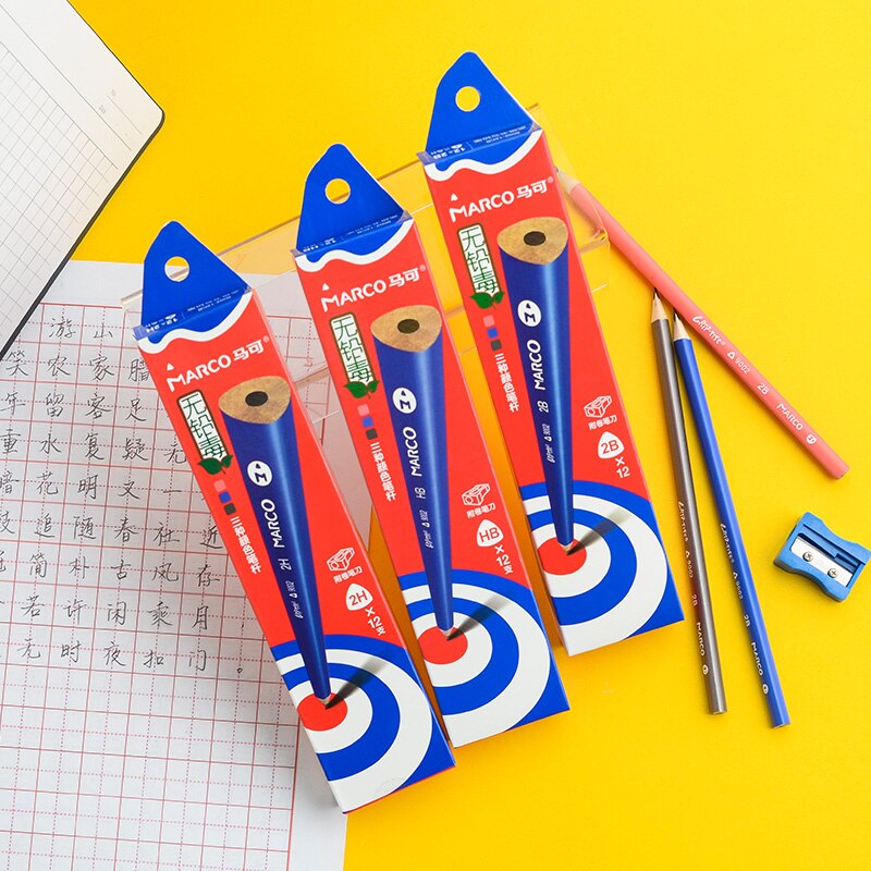 Marco 36pcs/lot HB/2H/2B 2Triangle Wood Pencils Pre-sharpened School Pencils Lead Pencil Wooden Graphite Pencil School supplies