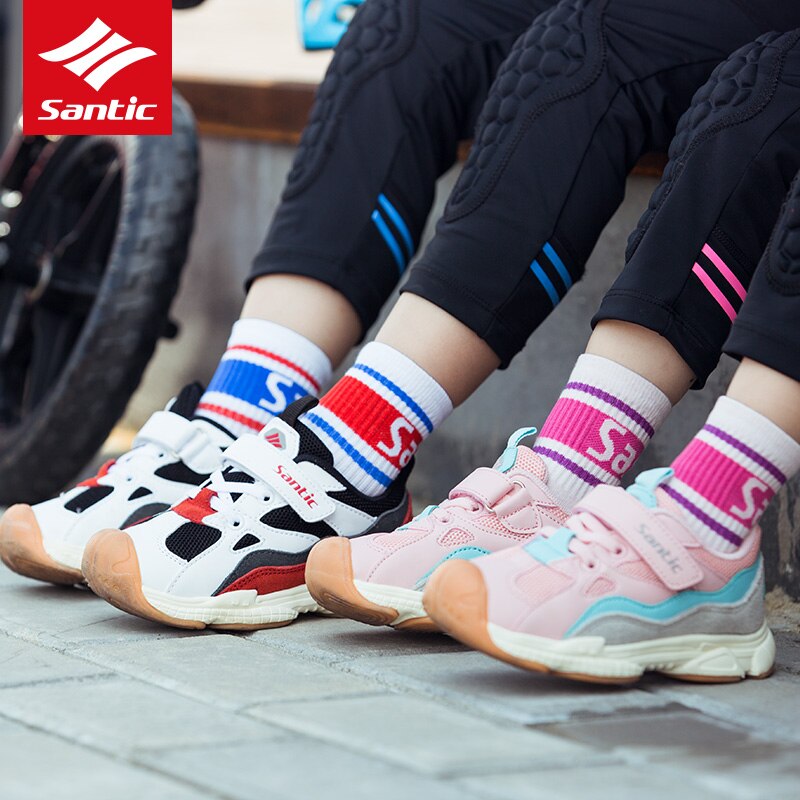 Santic Breathable Kids Cycling Shoes Pro Team Race Child Balance Bike Shoes Anti-slip Safety Boys Girls Bicycle Sport Shoes