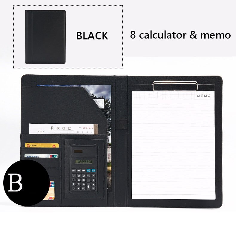Datei Mappe A4 mit Taschenrechner Multifunktion Datei Papier Organizer Manager dokumentieren Pads Aktentasche Padfolio Tasche Geschäft Lieferungen: BlackB