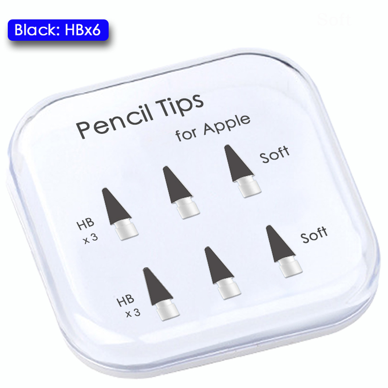 Peilinc Pencil Tips for Apple Pencil 1st / 2nd Generation, 2B Soft Double-Layered iPad Pencil Tip, White &amp; Black Stylus Nib: Black HBx6