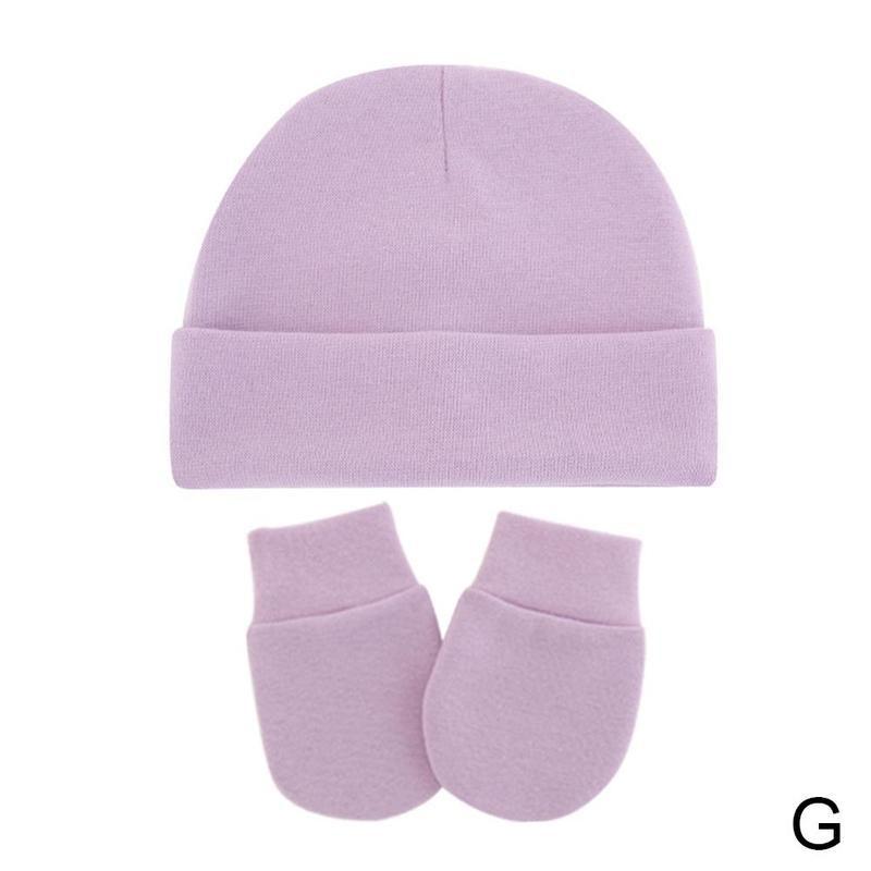 2-piece Set Of Color Hooded Anti-scratch Gloves Hat Beanies Gloves Newborn Cotton Hat And Soft Cotton Winter War A1S3: G