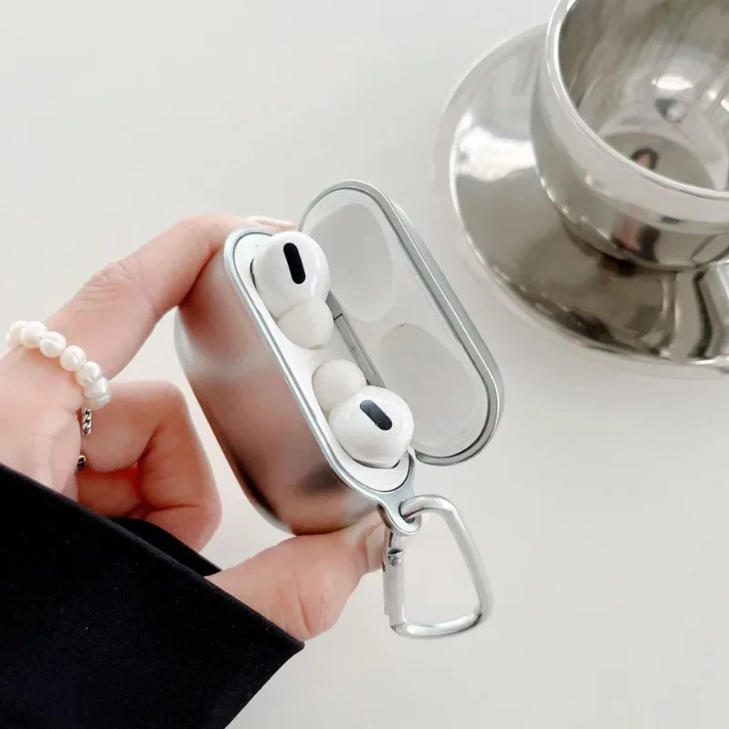 Electroplate Earphone Case For Airpods 1 2 3 Pro Protective Cover For Apple For Airpods Pro Case Silver Metal with Keychain Box