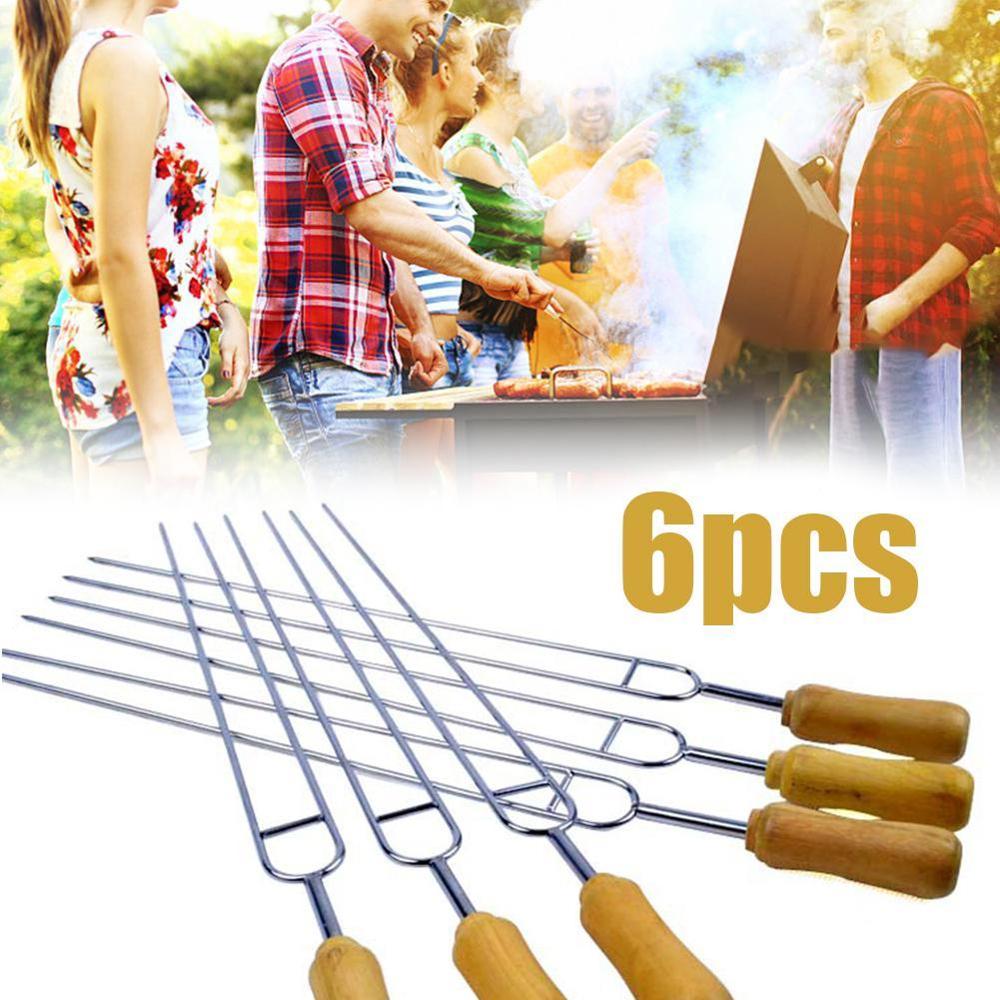 6 stk rustfrit stål u-formet grill lodning gaffel nål grill grillspyd metal spyd dobbelt spidser grillværktøj