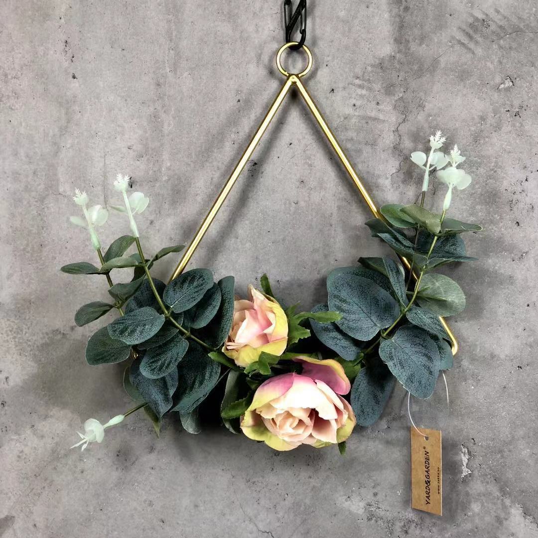 Cilected Geometric Metal Garland Home Hanging Artificial Rose Flower Ring Holder Wall Hoop Wreath Wall Hanging Decoration: A067R09