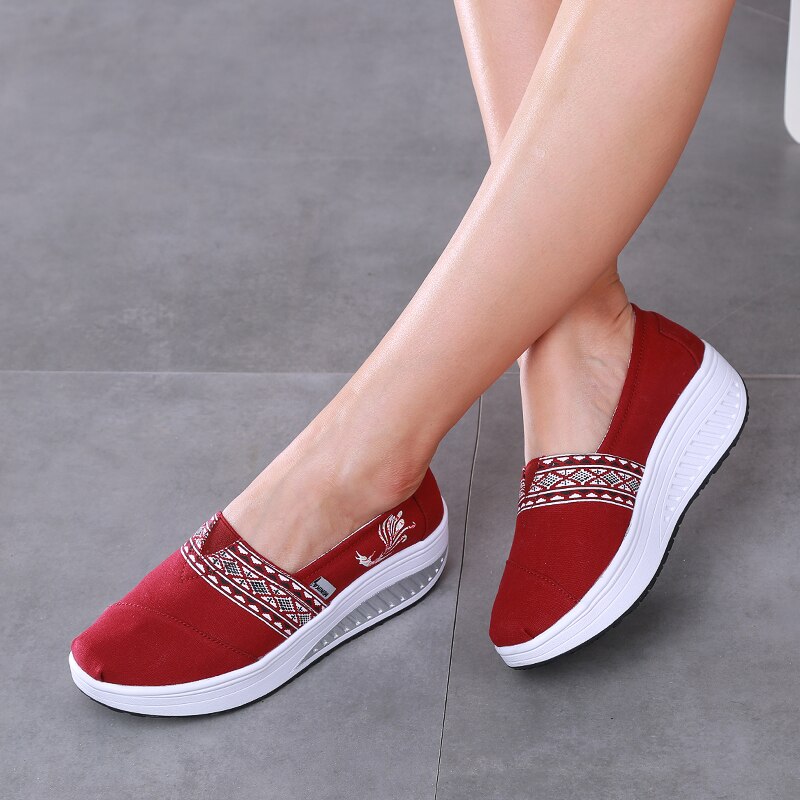 Casuam Women's Canvas Shoes Wedges Slip On Loafers Height Increasing Toning Walking Soft Sneakers Platforms