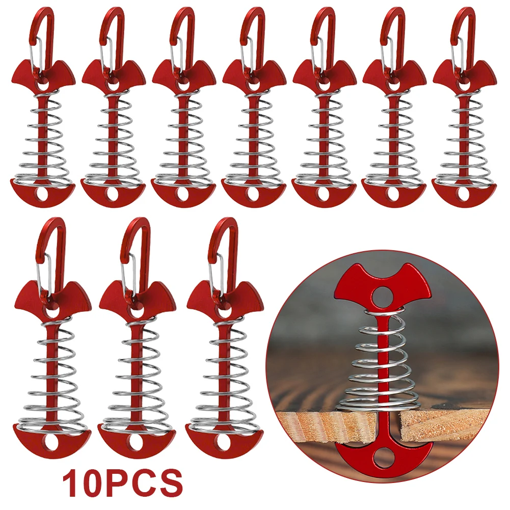 3/5/10PCS Spring Fishbone Deck Pegs Tent Stakes Awning Anchor Wind Rope Buckle with Carabiner Deck Fixed Nails Camping Tent Hook: VIOLET/紫罗兰