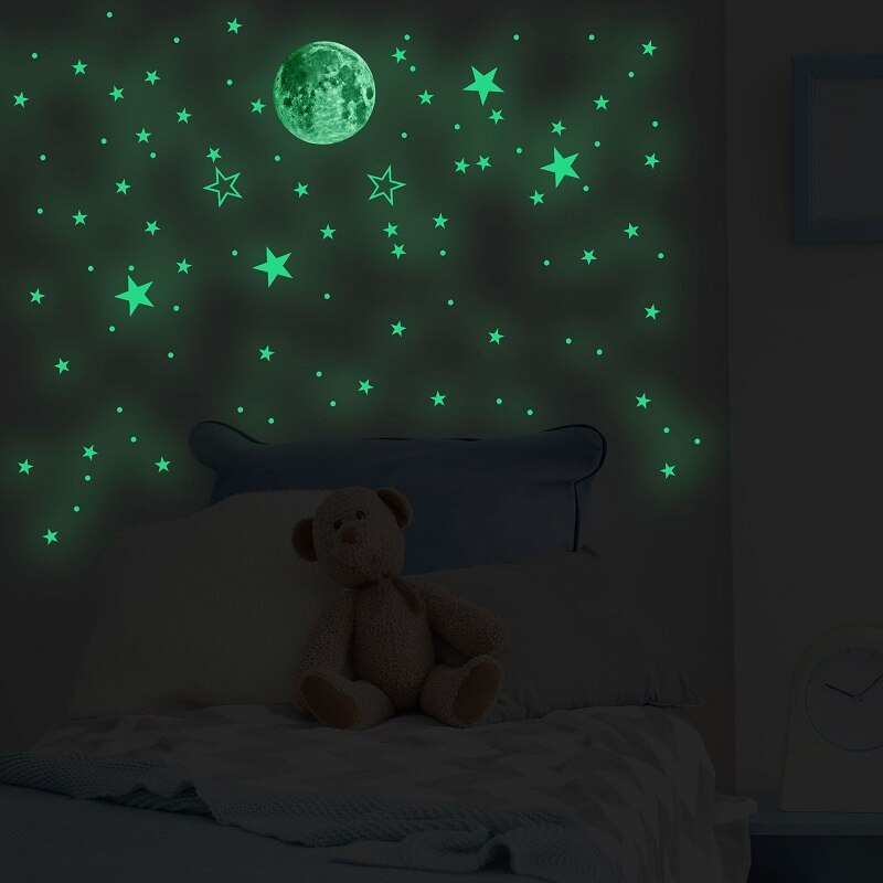 Zollor 127PCS Luminous Stars Planet Wall Sticker Bedroom Children's room Fluorescent Self-adhesive Decoration Stickers