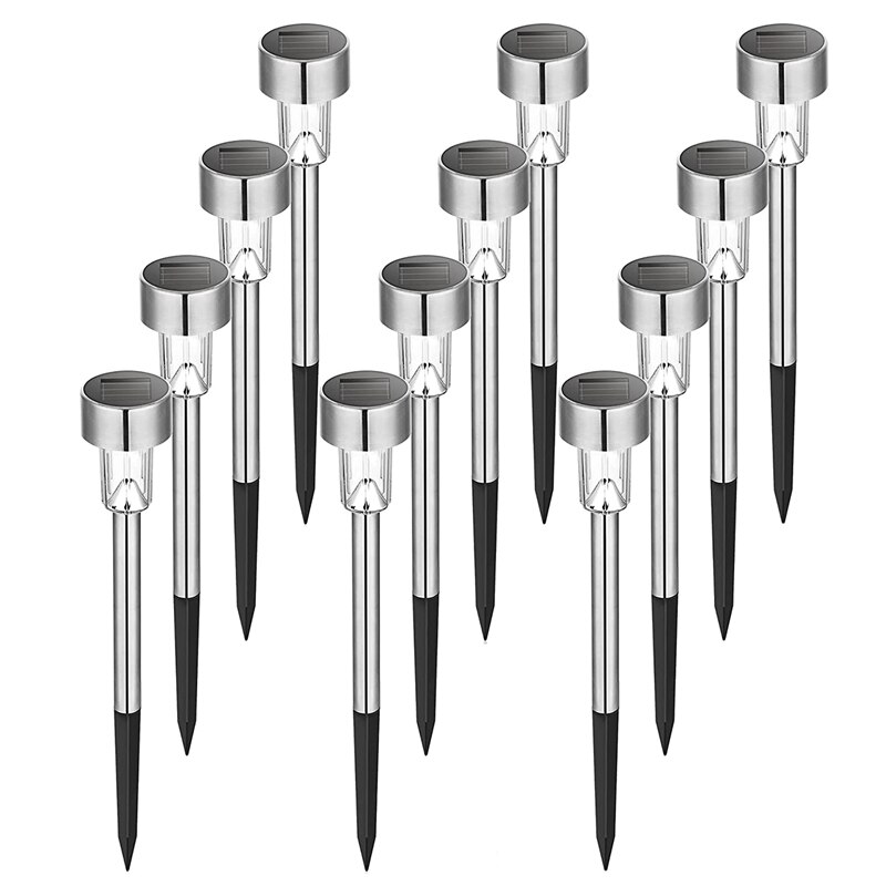 12 Pack Solar Lights Outdoor Garden Led Light Landscape/Pathway Lights Stainless Steel