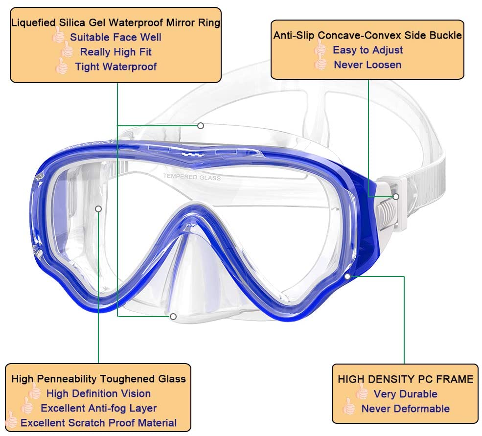 2022 Snorkelling Snorkel Diving Scuba Set Gear for Kids Youth Junior Anti-Fog Tempered Glass Snorkel Mask Snorkeling Swimming