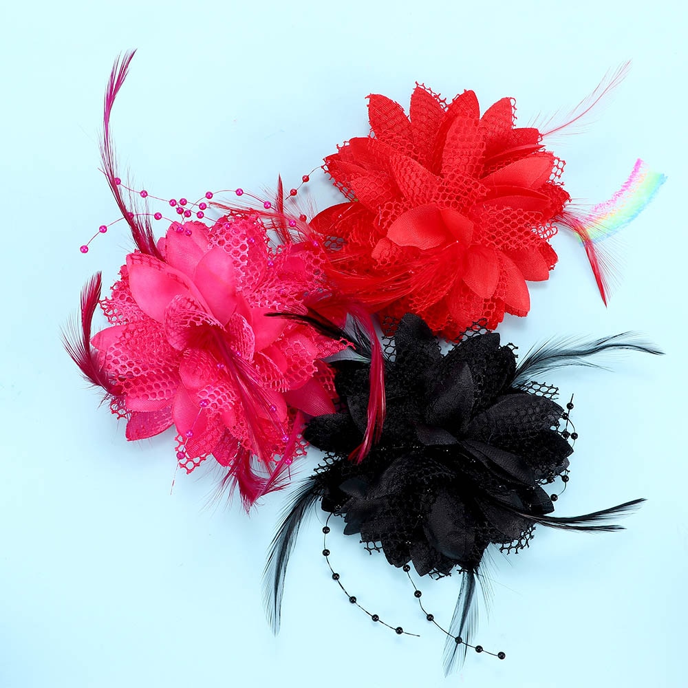 8 kleuren Bloem Feather Bead Corsage Hair Clips Tovenaar Bridal Haarband Party