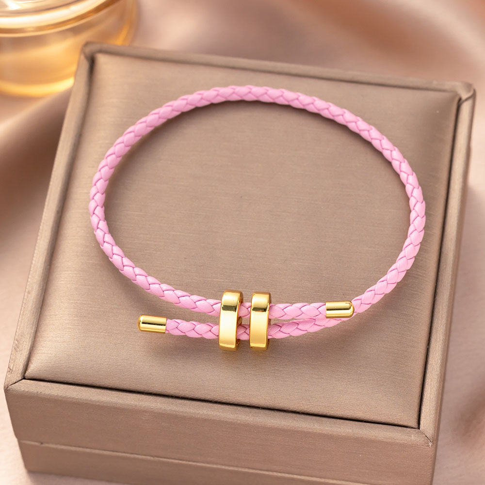 Pulsera de cuerda impermeable de alambre ajustable, hebilla dorada de acero inoxidable, pulseras trenzadas hechas a mano para mujeres y niñas, joyería de: Marrón rojizo