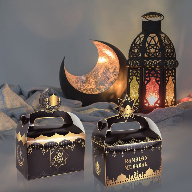 4Pcs Eid Mubarak Draagbare Handvat Papier Taartdoos Dessert Chocolade Cookie Verpakking Ramadan Moslim Eid Feestartikelen