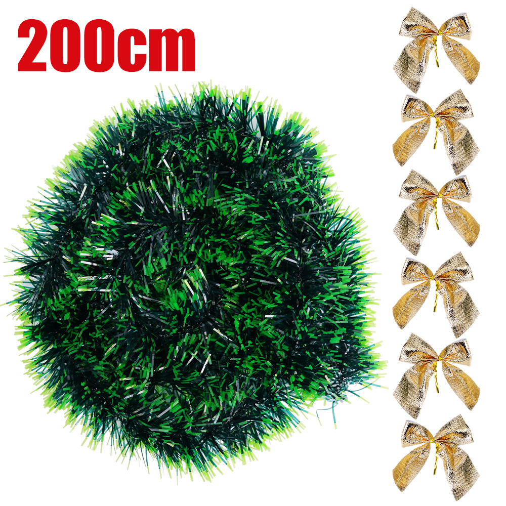 Guirnalda de cinta navideña de 2/10M con lazos, oropel verde, bastón, serpentinas de pino, bricolaje, árbol de Navidad, corona colgante, decoraciones para fiestas: XL / Gris claro