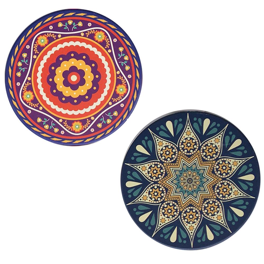 Hållbar exotisk auto mugghållare pad mandala snygg rund absorberande keramisk sten bohemisk stil värmetålig muggunderlägg matta: Typ b