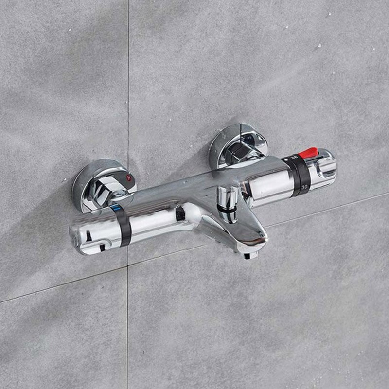 Chrome Bathroom Thermostatic Mixing Valve Cold Water Mixer Bathtub Faucet Replace Shower Valve