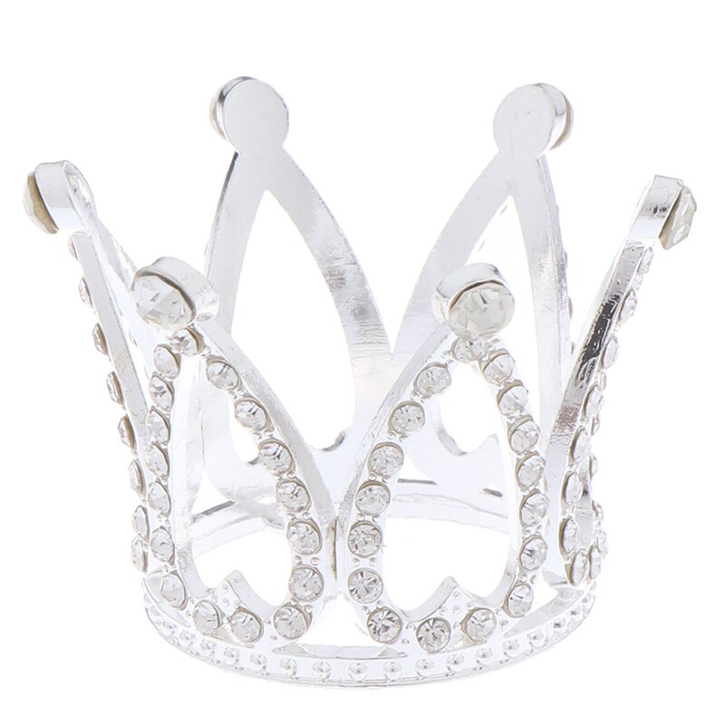 Mini kronprinsesse topper krystal perle tiara børn hår ornamenter til bryllupsfødselsdagsfest kage dekorationsværktøjer: Sølv