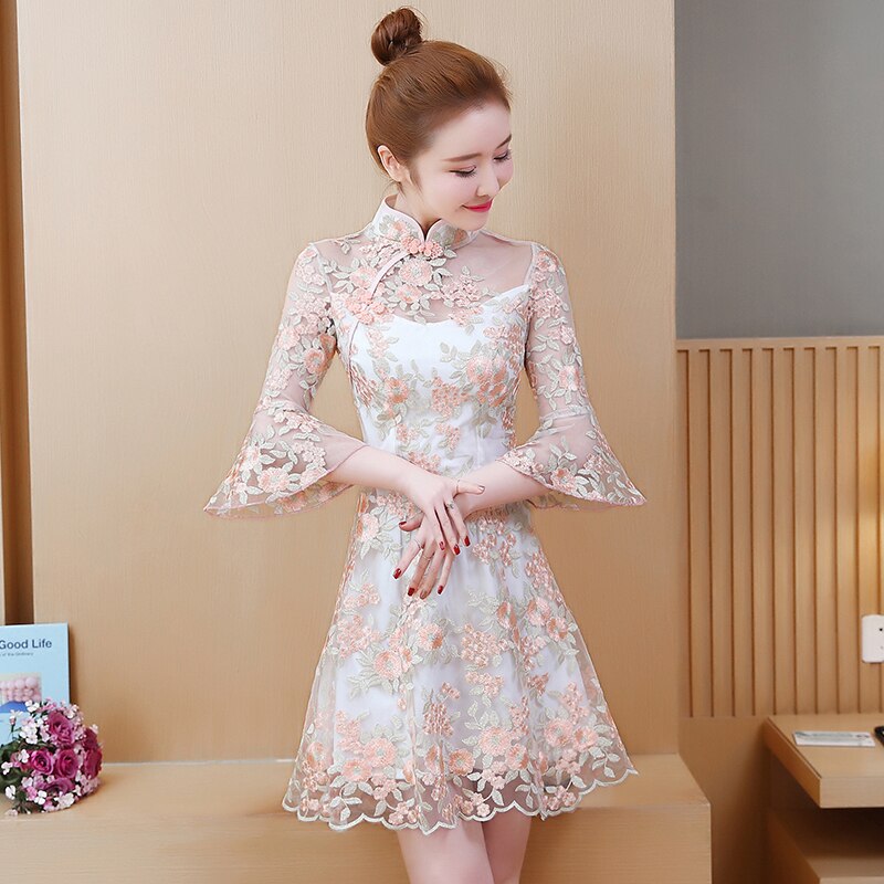 Robe qipao traditionnelle chinoise en dentelle, robe orientale courte rétro, nouveauté, qipao,