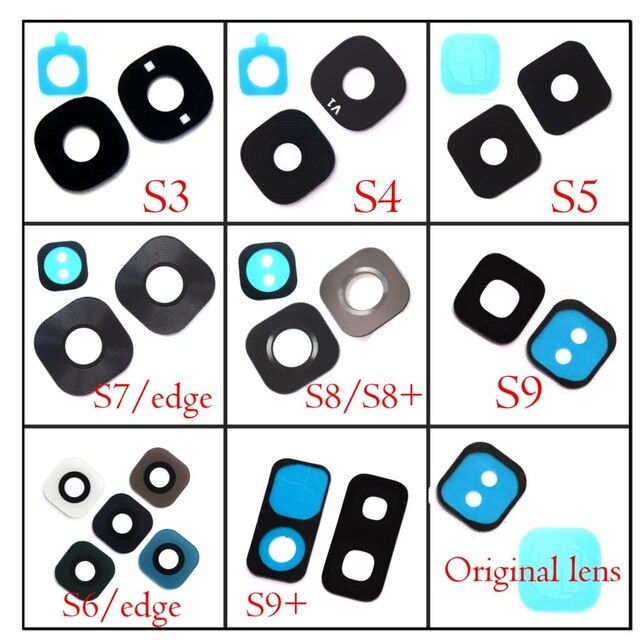 Back Rear Camera Glass Lens Cover Ring with Sticker Glue for Galaxy S3 S4 S5 S6 edge + S7 edge S8 S9 S10 plus