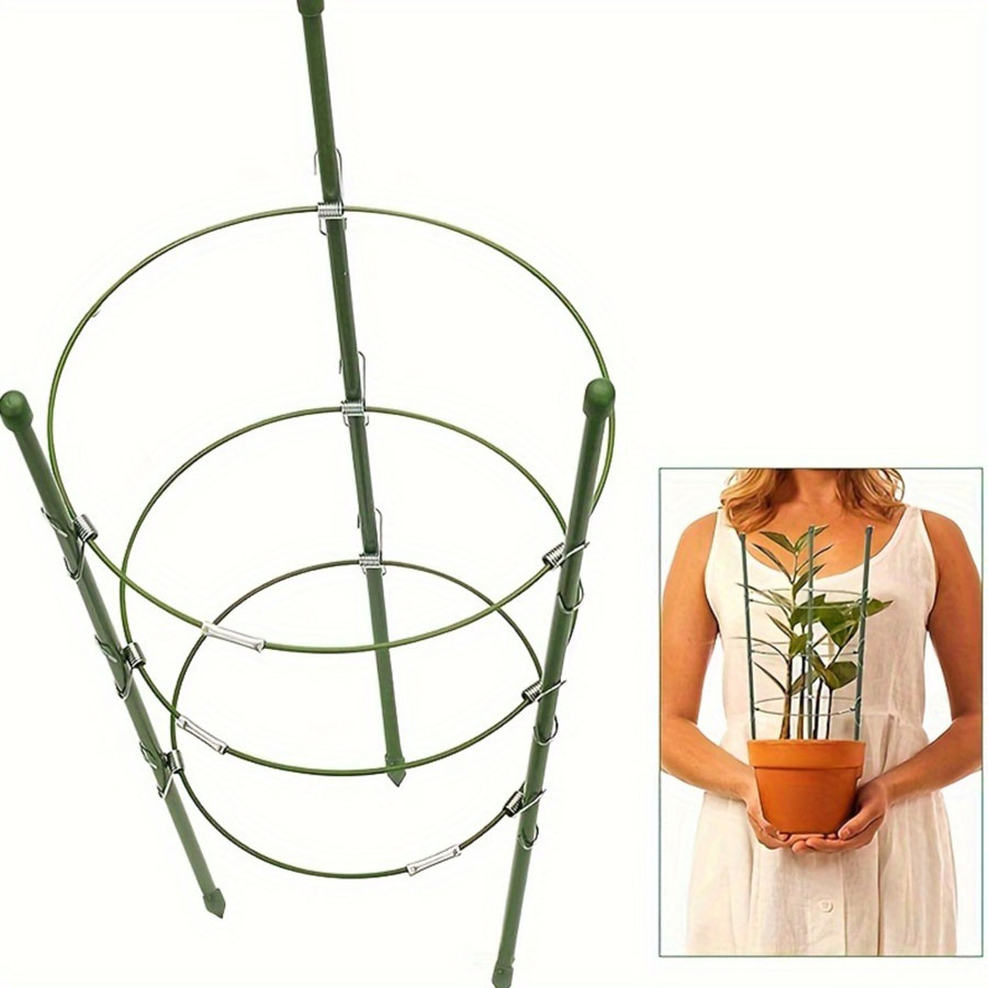 Plant Climbing Pergola Fixed Support Wire Tomato Rose Climbing Frame Round Plastic-Coated Garden Supplies Three Ring Iron Frame