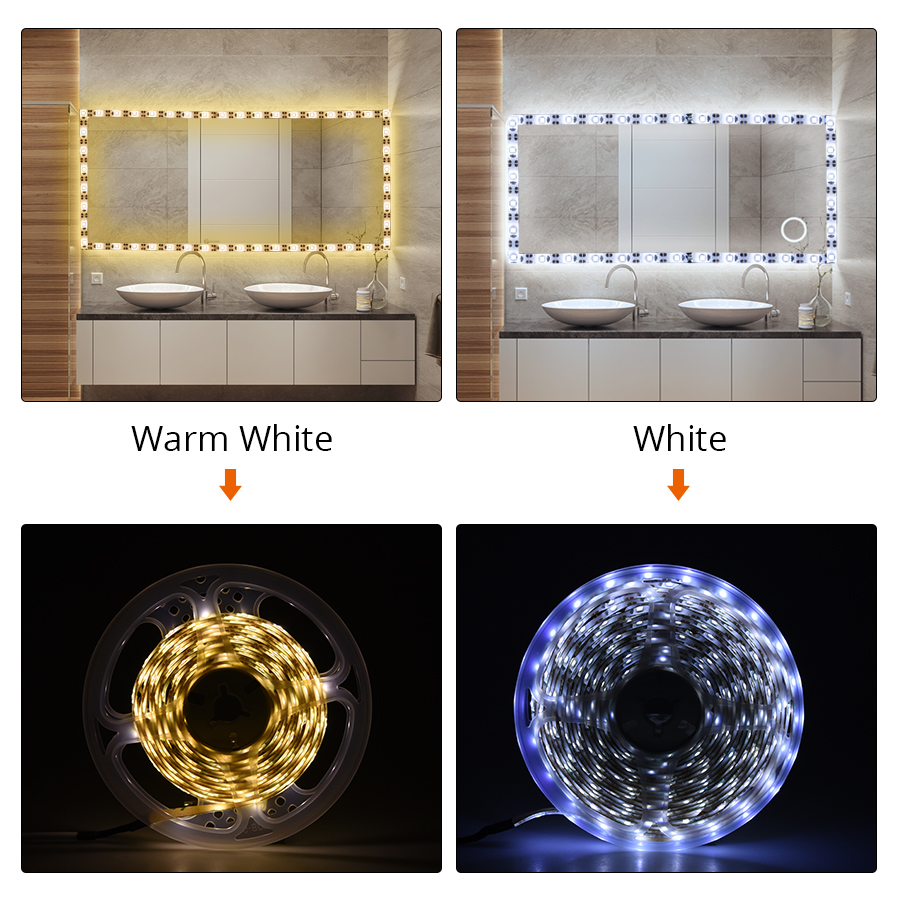 Led Strip Licht Pir Motion Sensor Vanity Light Strip Dimbare Cosmetische Spiegel Make-Up Lamp Blaker Badkamer Verlichting Wit Warm