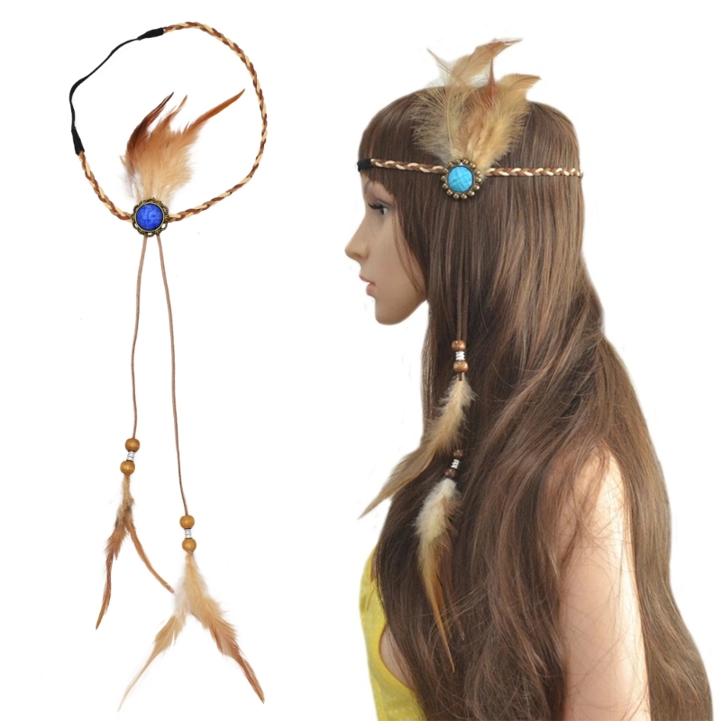 Native American Headdress Boho Feathers Headbands Indian Headpiece Feathers Headpiece Boho Headpiece Hippie Jewelry: SKY BLUE