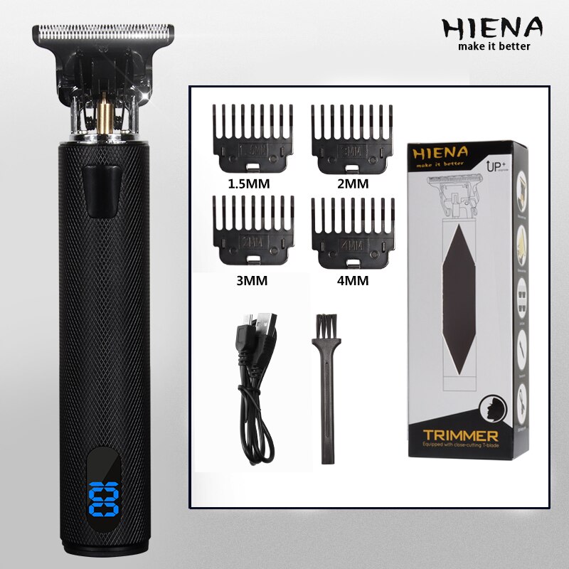 2022 USB Rechargeable T-shaped Bald Hair Trimmer Electric Clipper Cordless Shaver Beard for Men Barber Cutting Machine T9LCD: black lcd
