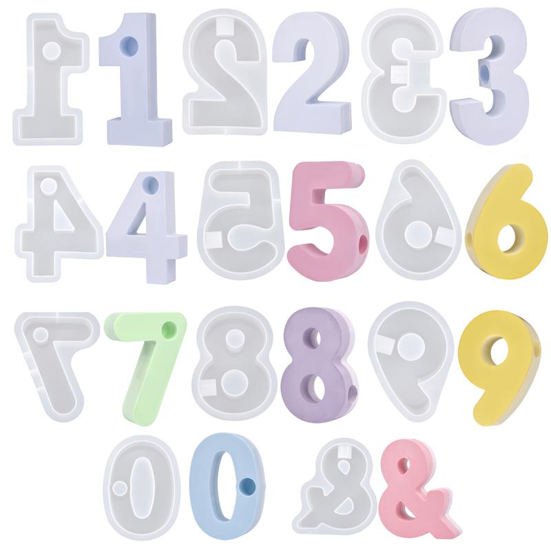 Molde de silicona de resina epoxi para candelabro Digital geométrico, soporte de vela de números árabes, yeso, decoración, bricolaje, 0-9