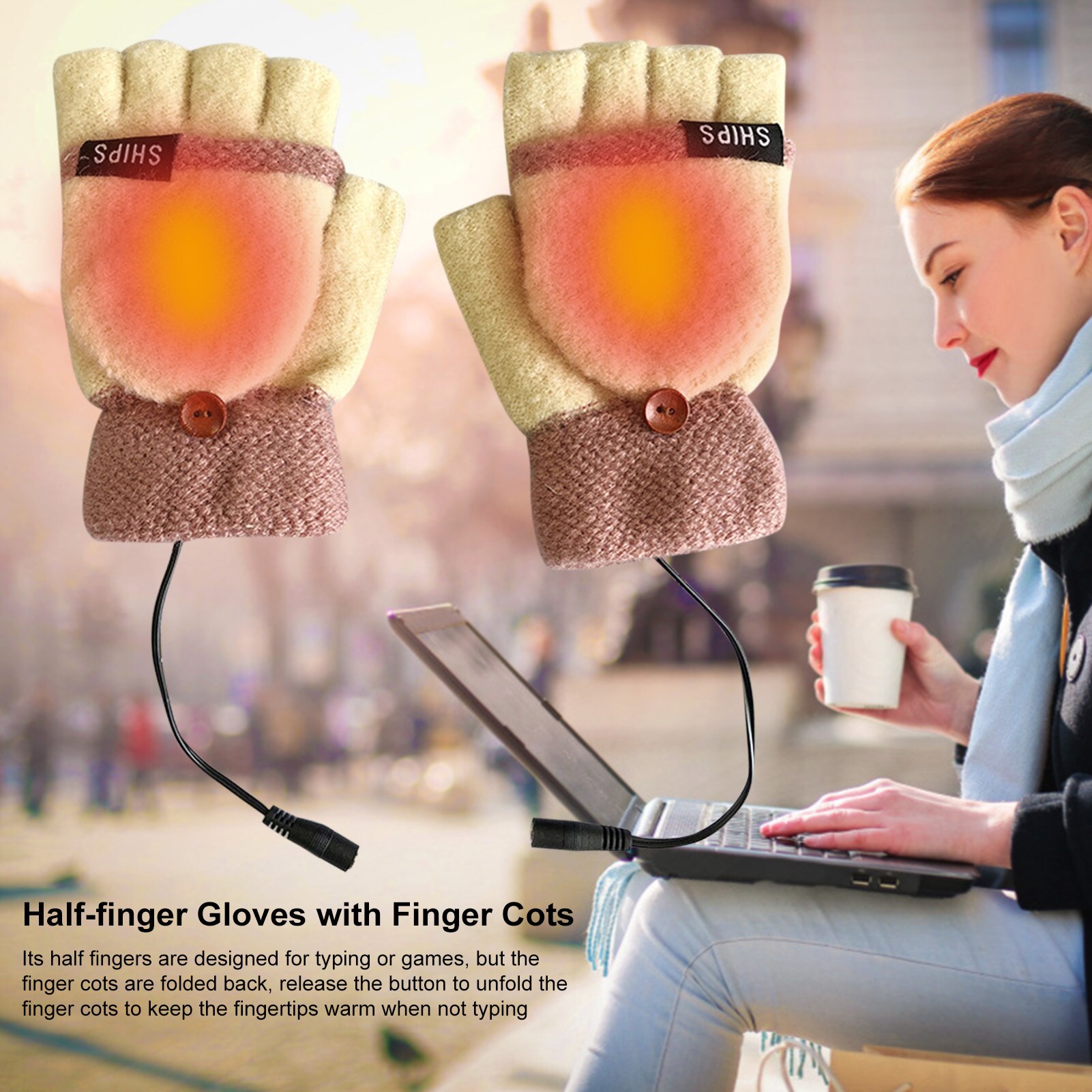 Usb Elektrische Verwarming Handschoenen Half-Vinger Handschoenen Met Vinger Babybedjes Wasbaar Indoor Outdoor Warme Handschoenen Enkelzijdig Verwarming mitten