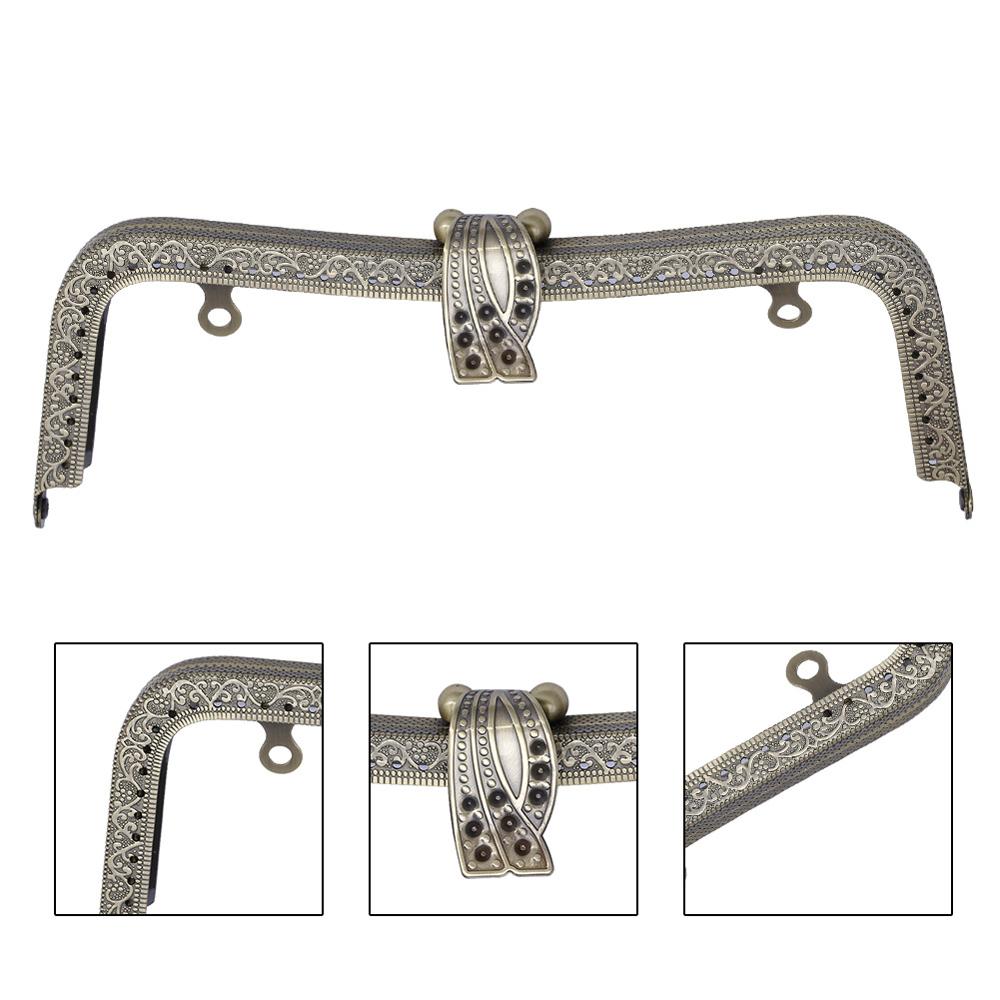 20cm Metal Purse Frame Handle Clutch Bag Accessories DIY Kiss Clasp Lock Bronze Embossing M-shaped HandBag Hardware
