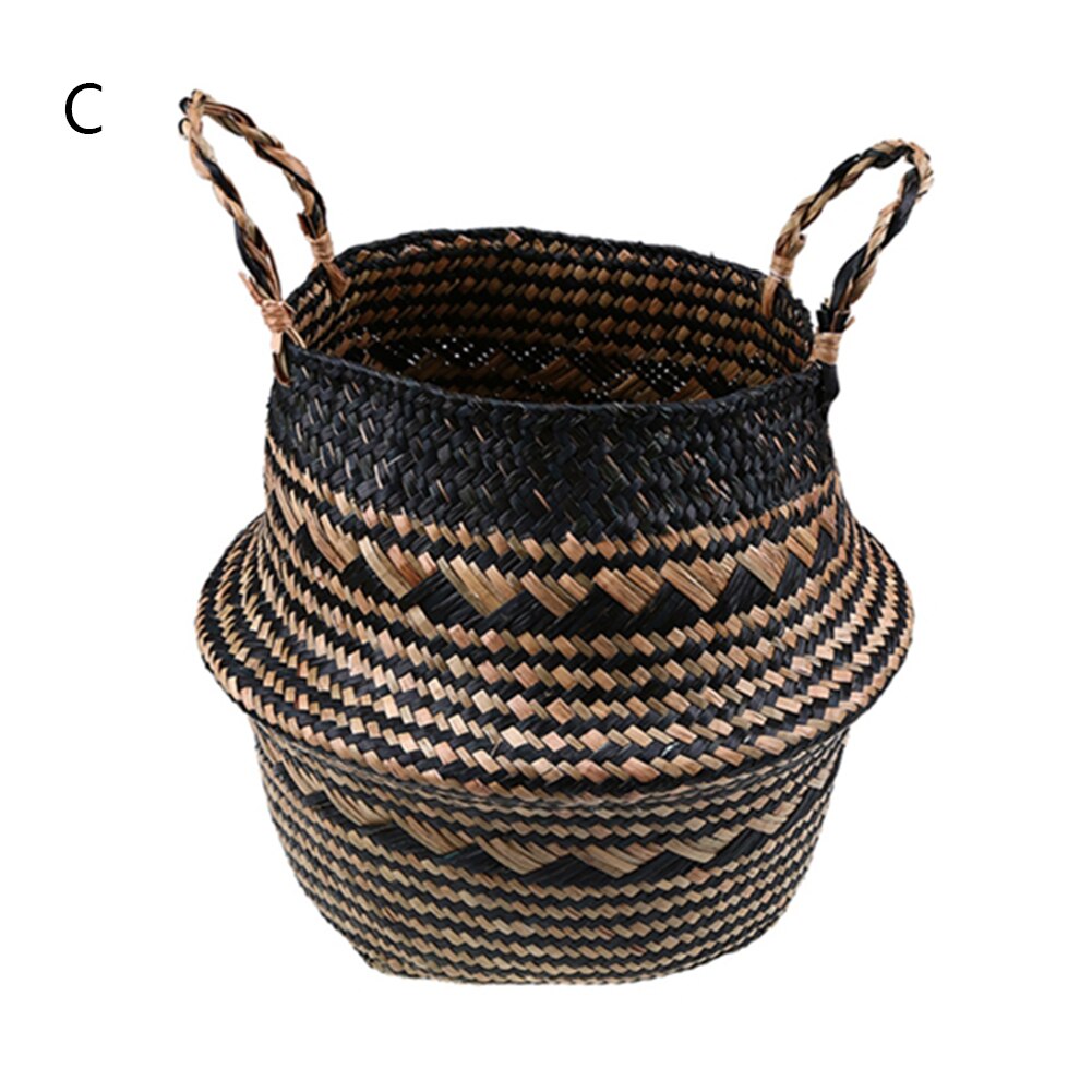 Havgræs mave opbevaring kurv urtepotte naturlig rattan kurv plante potte legetøj holder havedekoration container taske hjem dekoration: C / L 28 x 32cm