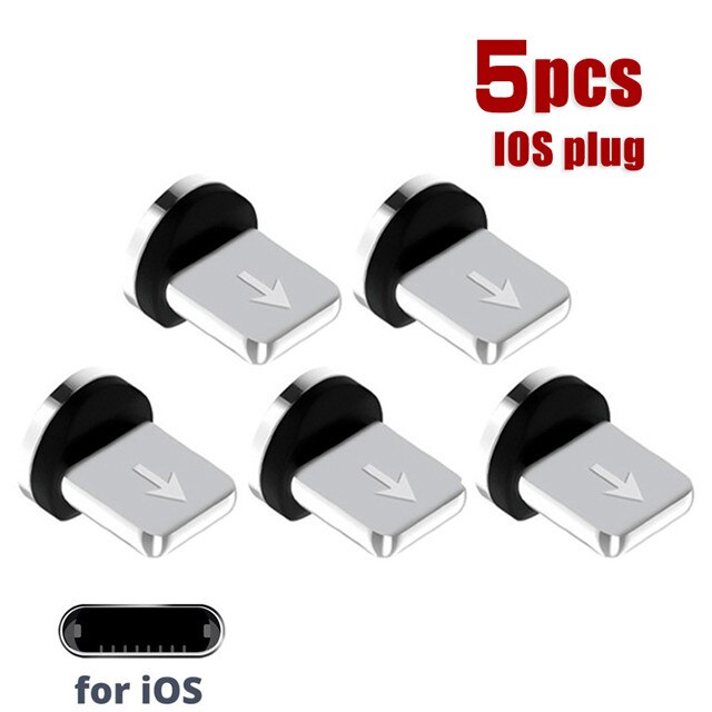 Enchufe magnético redondo Micro USB Cable cargador magnético, adaptador de Cable USB tipo C, 360 giratorio, 8 pines, 1 Uds., 5 uds.: 5pcs ios plug