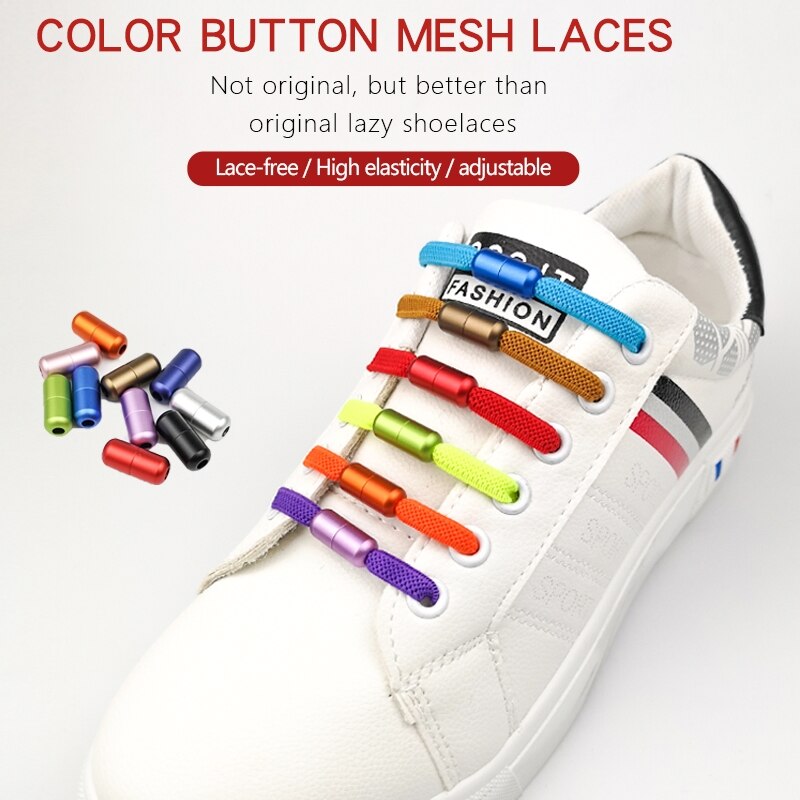 1 par flad elastisk låsende snørebånd uden binde snørebånd børn voksne unisex sneakers sko snørebånd