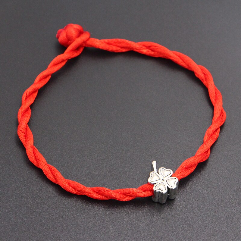 Klavertje Vier Liefde Hart Kralen 4 Mm Rode Draad String Armband Geluk Rode Handgemaakte Touw Bedelarmband Voor vrouwen Mannen Sieraden: Red