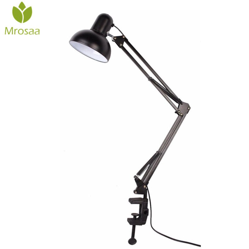 Mrosaa Flexibele Swing Arm Clamp Mount Lamp Kantoor Studio Home E27/E26 Lamp Tafel Zwart Bureaulamp AC85-265V Led lamp Lampen