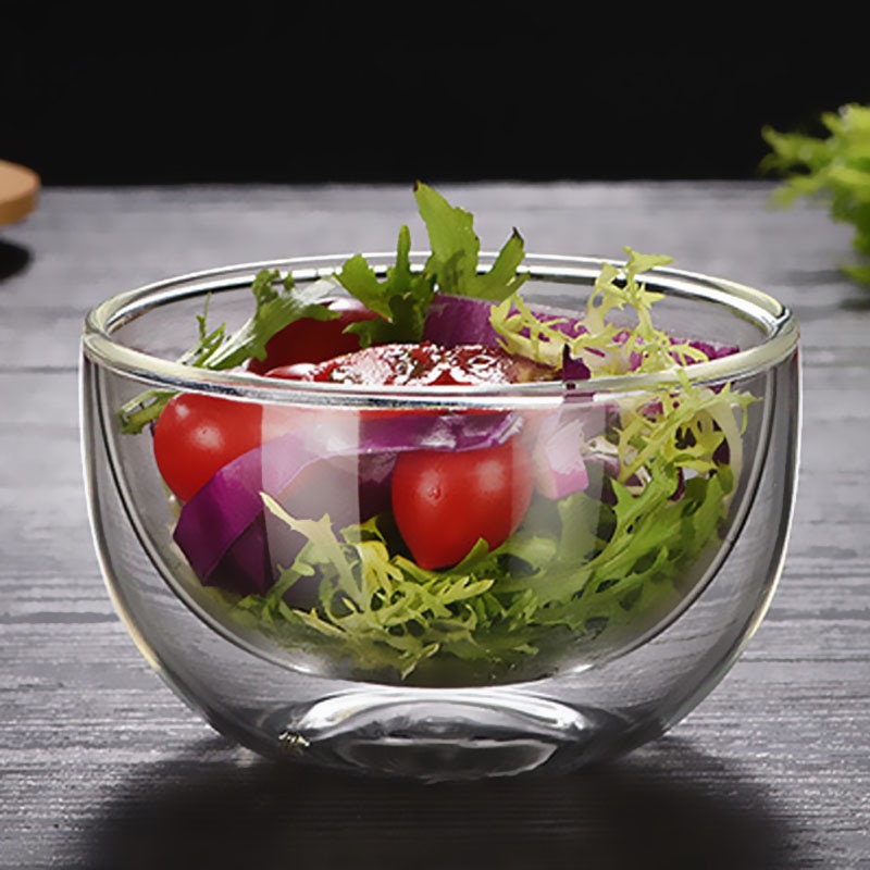 Multifunctionele Keuken Dubbele Wand Hittebestendige Kom Huishouden Transparante Fruit Slakom Clear Glas Servies Multi Size