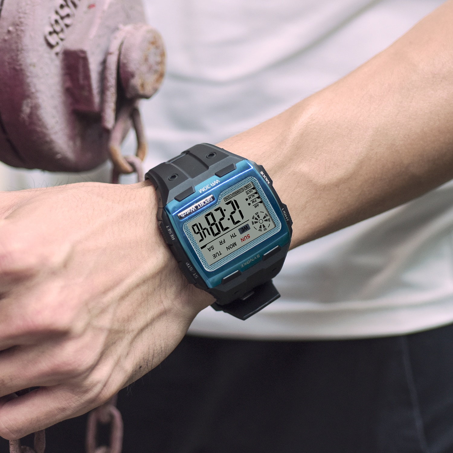 Synoke Mode Mannen Vierkante Digitale Horloge Lichtgevende Buitensporten Waterdicht Man Horloge Led Display Multifunctionele Horloge