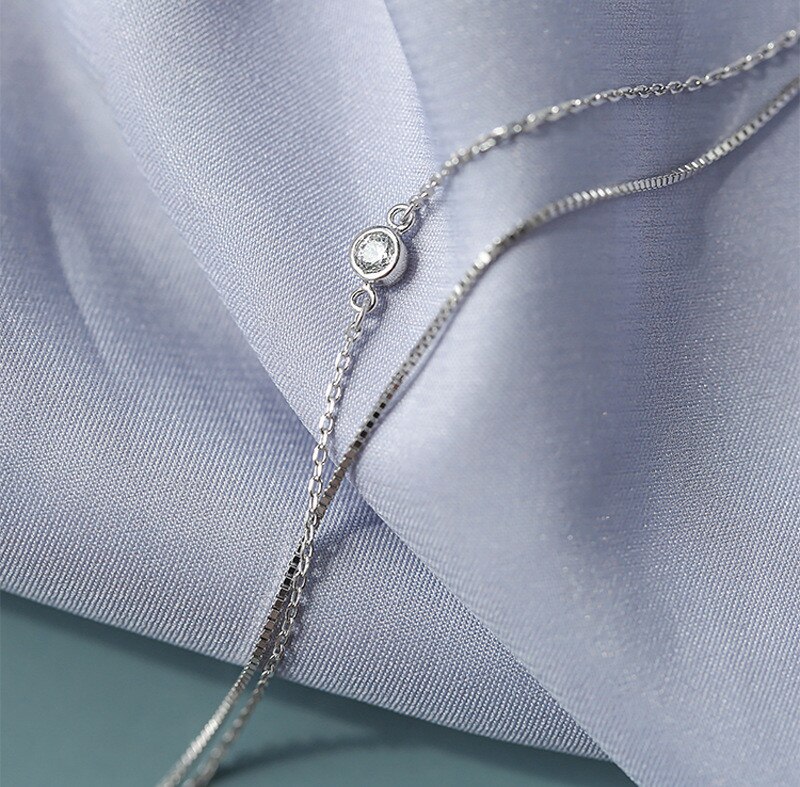 Pulsera de cadena de plata de ley 925 para mujer, brazalete con abalorios de diamantes redondos de doble capa, joyería para mujer