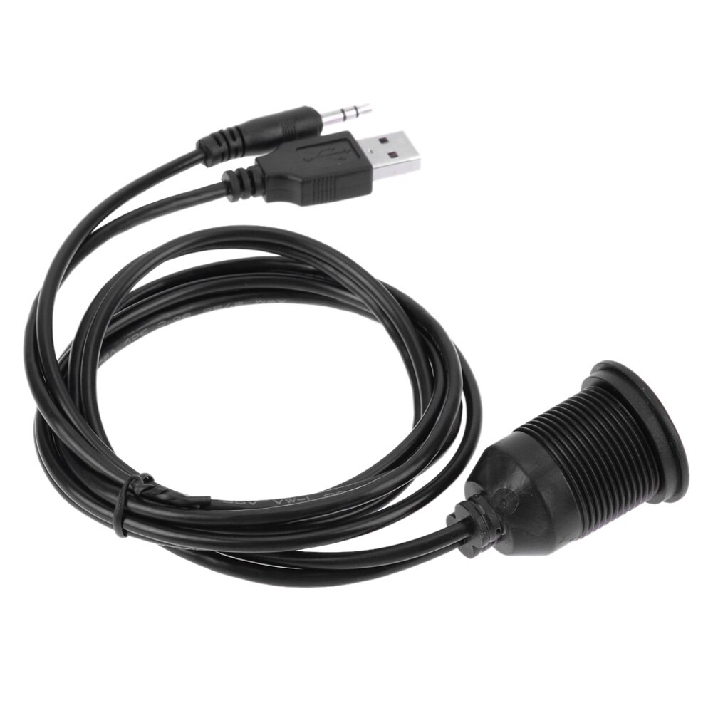 1 Juego de Cable de extensión para el salpicadero del coche Motor USB 2,0 3,5mm M/F Cable de extensión de plomo AUX 1M negro para el coche