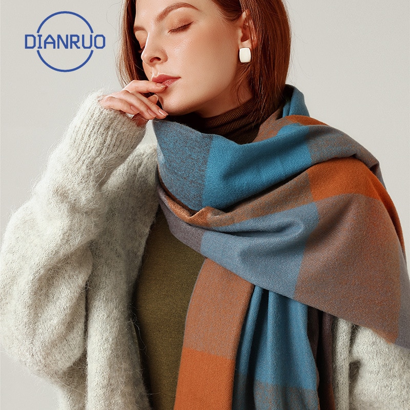 Dianruo Klassieke Herfst Winter Grace Vrouwelijke Plaid Sjaal Vrouwen Sjaals Brede Roosters Lange Shawl Wrap Deken Warm Sjaals R331