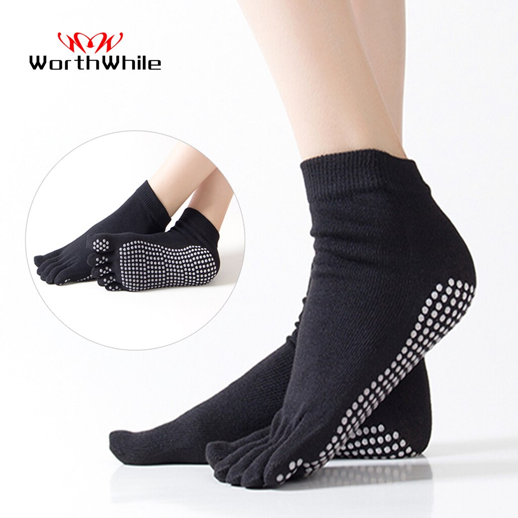 WorthWhile 1 Pair Women Sports Yoga Socks Five Finger Slipper Anti Slip Lady Pilates Ballet Heel Dance Protector