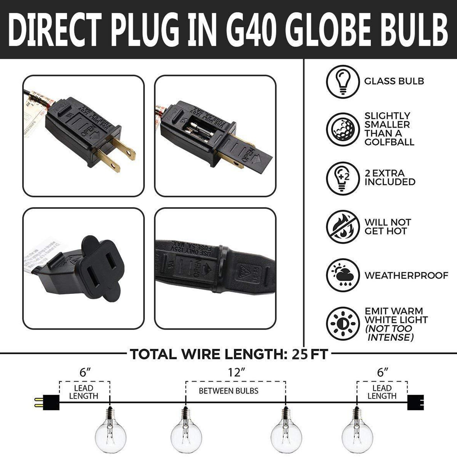 25 copper wire PVC outdoor curtain decoration bulb 2700 luminous G40 tungst