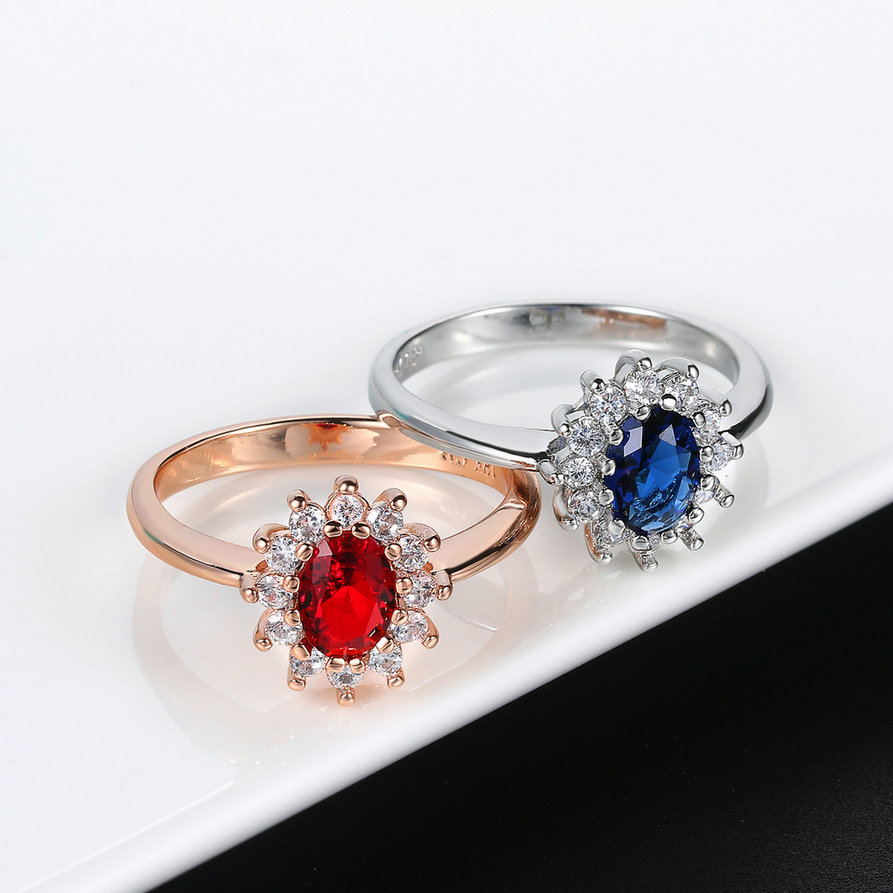 Princess Kate Rings For Women Blue Crystal Wedding Engagement Bridal Promise Marriage Ring For Bride Female Jewelry R076