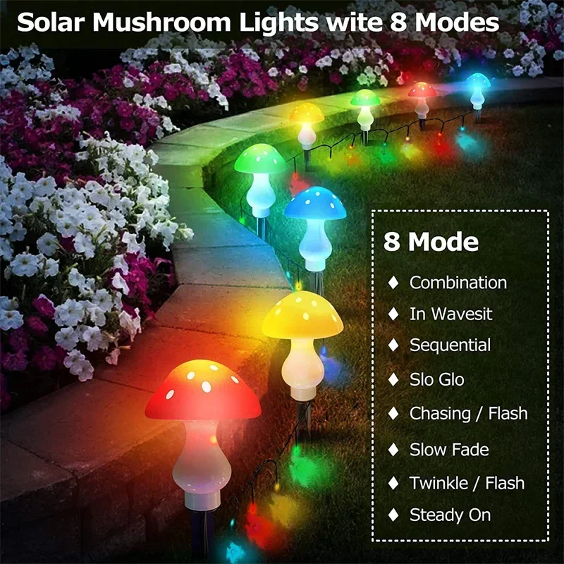 Piquets de champignons solaires lumières lampes agariques extérieures 8 Modes d'éclairage mariage cour Patio champ de neige pelouse décoration de rue